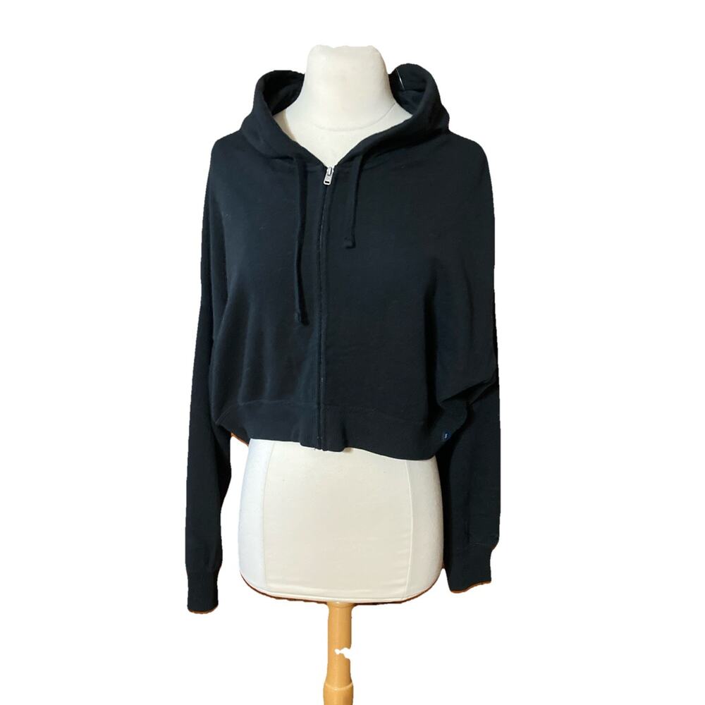 Hollister California Cropped Full Zip Hoodie Womens Sz S New‎ Black Preppy
